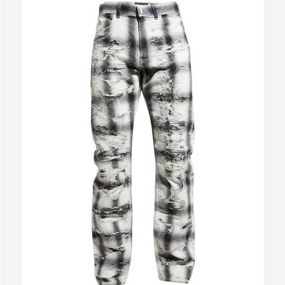 Givenchy Men’s Straight Leg Black White Stripe Painted Distressed NWT $ 2120.00 - Picture 4 of 6